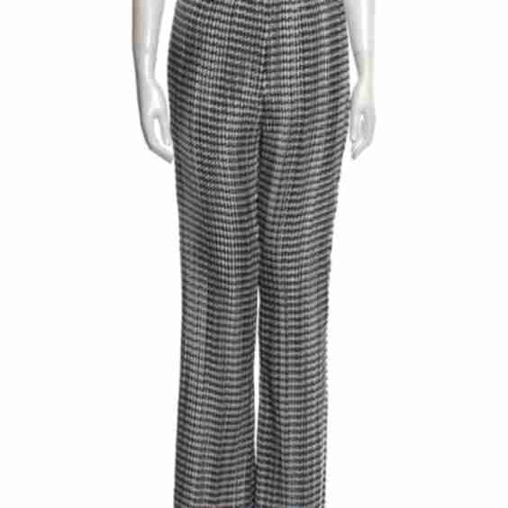 Houndstooth Print Wide-Leg Pants