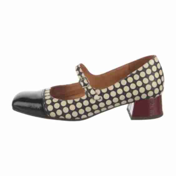Leather Polka Dot Print Mary Jane Flats (Pre-Owned)