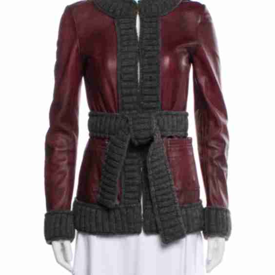 Leather Colorblock Pattern Evening Jacket
