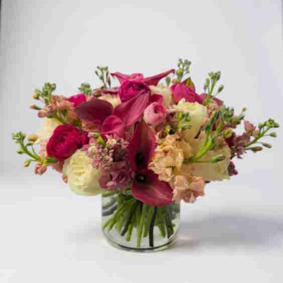 Cream Roses, Pink Calla Lilies & Ranunculus Arrangement
