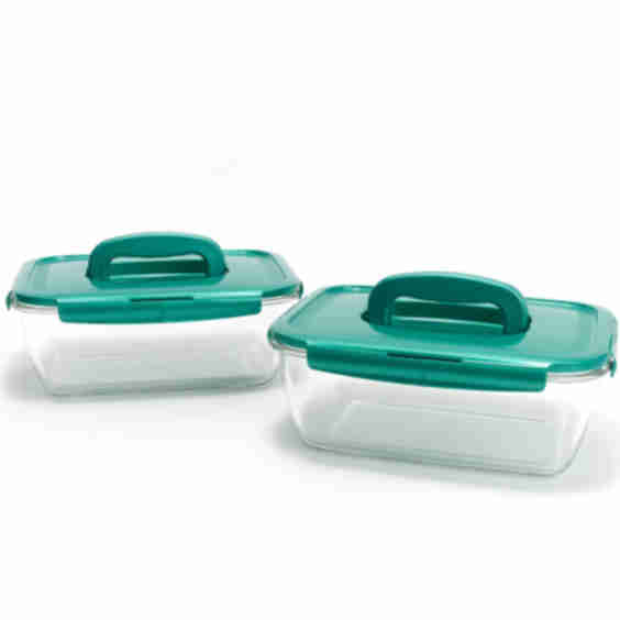 Set Of 2 Deep Glass Rectangle Baker W Handle Lids