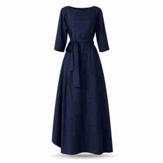 Maxi Linen Kaftan Dress with Tie and Bracelet Sleeves