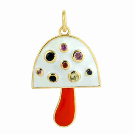 14k Multi-Sapphire Enamel Mushroom Pendant