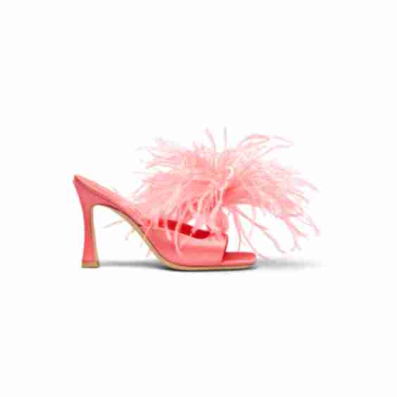 Ciao Amore Satin Mule With Feather Puff