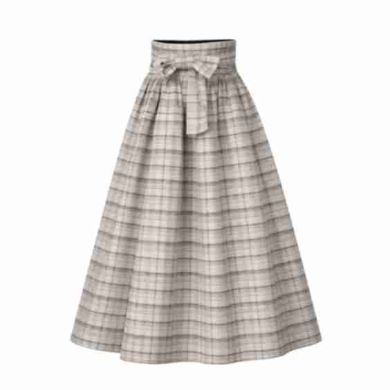 Midi Pleated Cotton Skirt With High Waist And Bow 