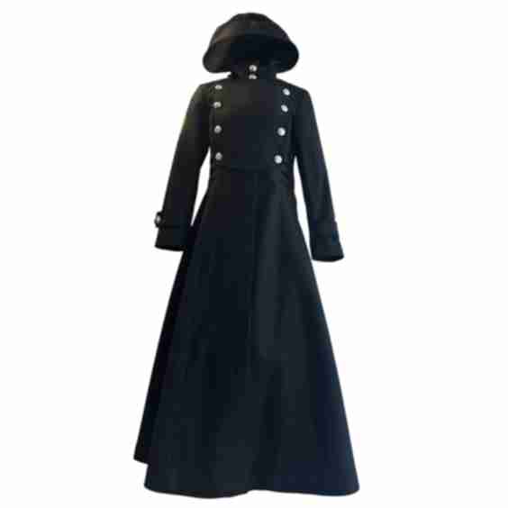 Double-Breasted Wool Long Coat With Hood 