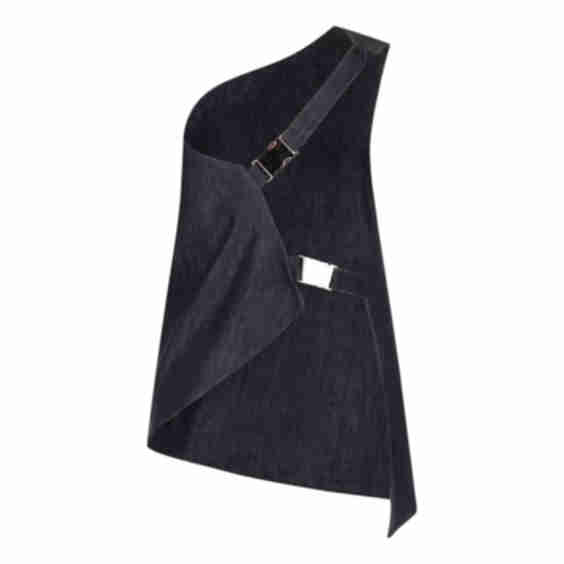 Techwear Inspired Open-Back Denim Top with Buckle Details