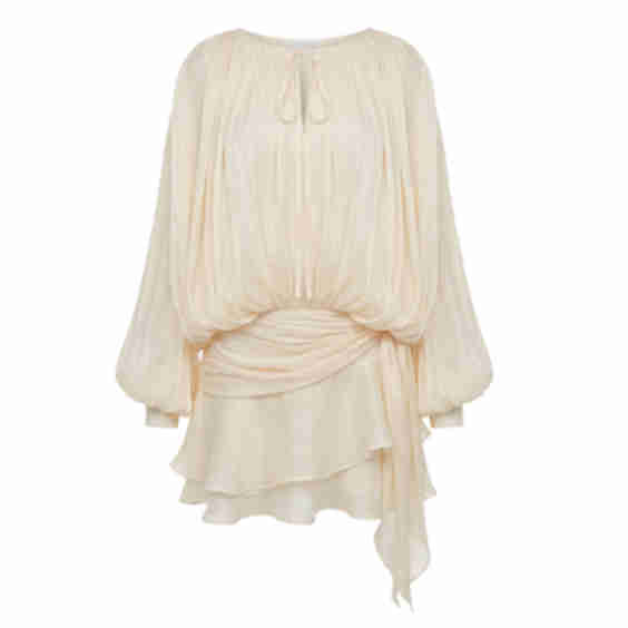 Silky Satin Feeling Cape Sleeves Design Short Dress