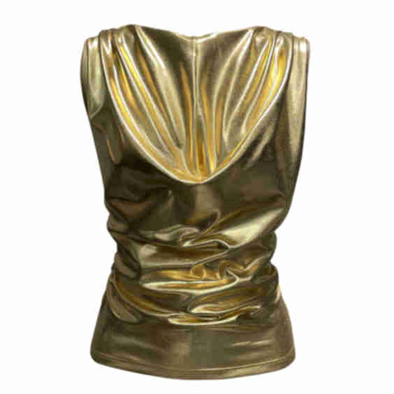 Onu Glam Gold Top Metallic Faux Leather Sculpting Draping