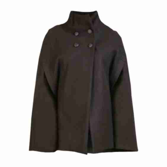Wool Poncho Pea Coat With High Neck 