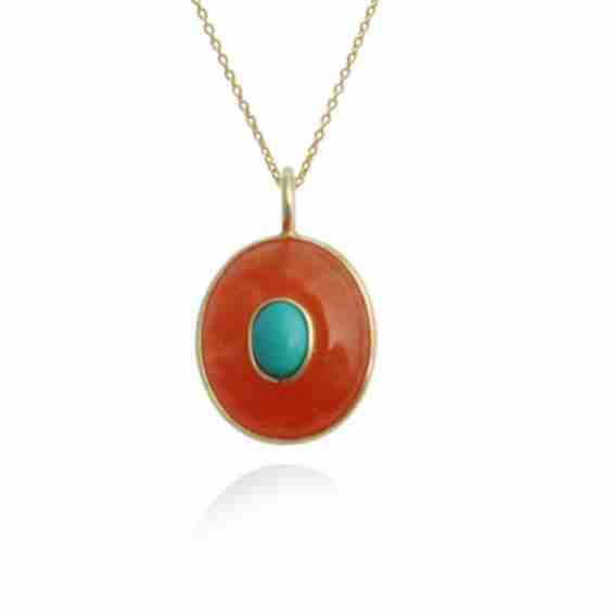 Large Sol Carnelian and Turquoise Pendant