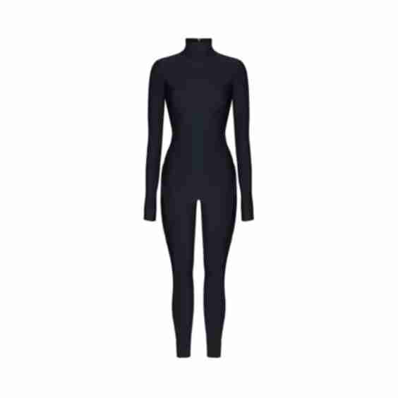 Black Long Sleeve High Neck Full Bodysuit Total Black