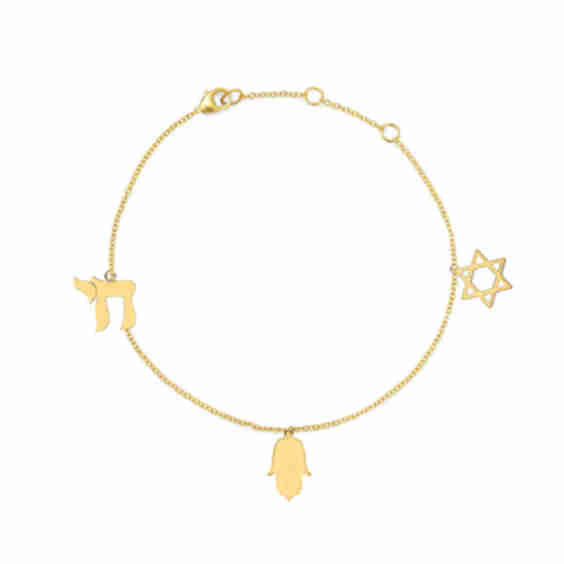 Star Of David Charm Hamsa Chai Bracelet Adjustable Jewish Protection