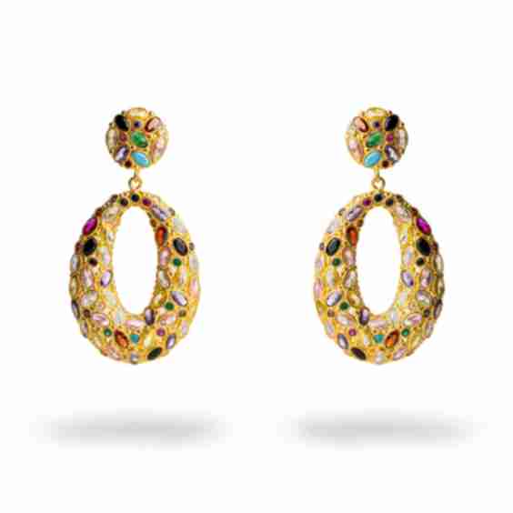 Multi Gemstone & Gold Stylish Look Chunky Dangle Earrings