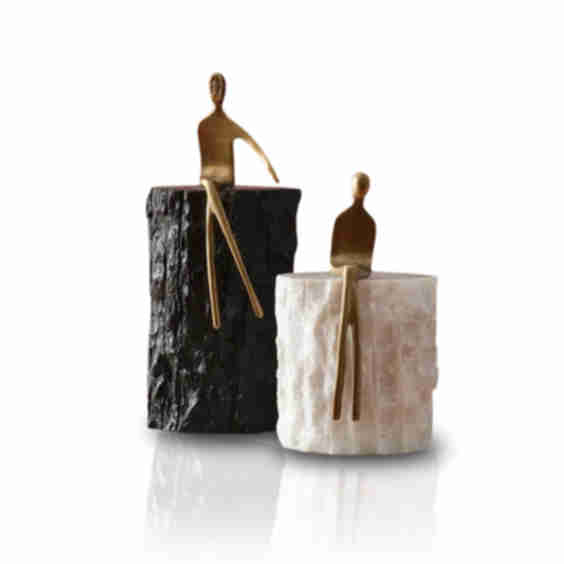 Set Of Two Seated Figures Handmade Travertine Sculpture