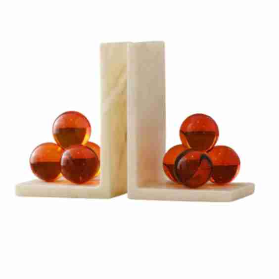 Dual Amber Crystal Marble Bookends Two Pieces