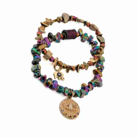 Hematite Stone Protective Evil Eye Lucky Elephant Bracelet Set