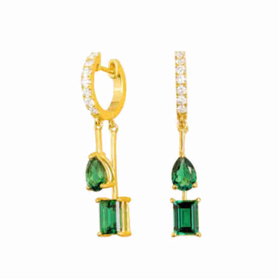Faire Emerald & Diamond Pavé Drop Huggie Hoop Earrings