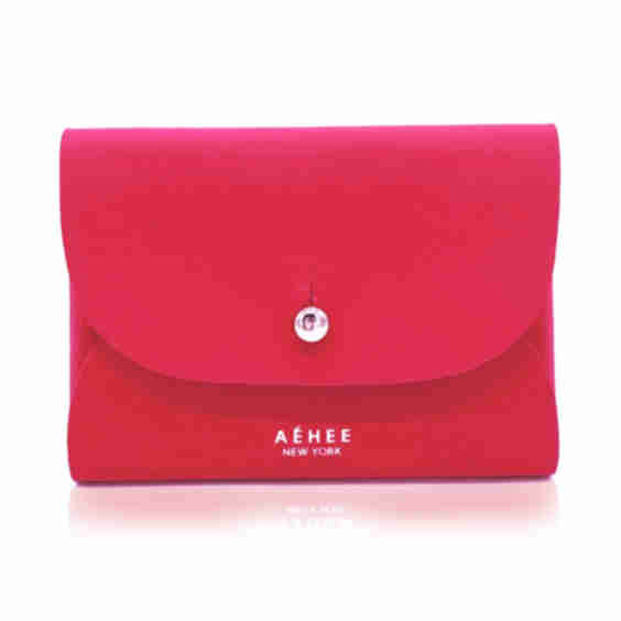 Womens Leather Minimal Card Holder Wallet Raspberry Red
