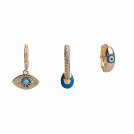Evil Eye Gold Diamond Trio Hoop Earring Set