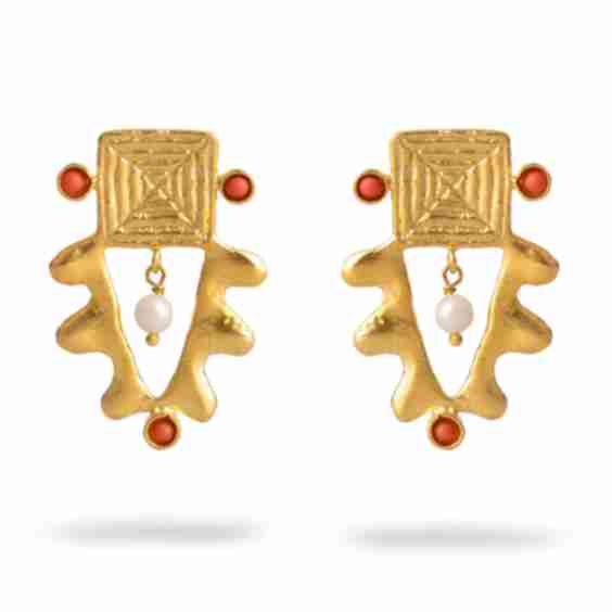Isis Charm Coral & Pearl Earrings 