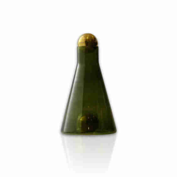 Cone Shaped Glass Decanter with Brass Sphere Details