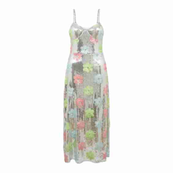 Metallic Floral Embellished Sequin Dress 
