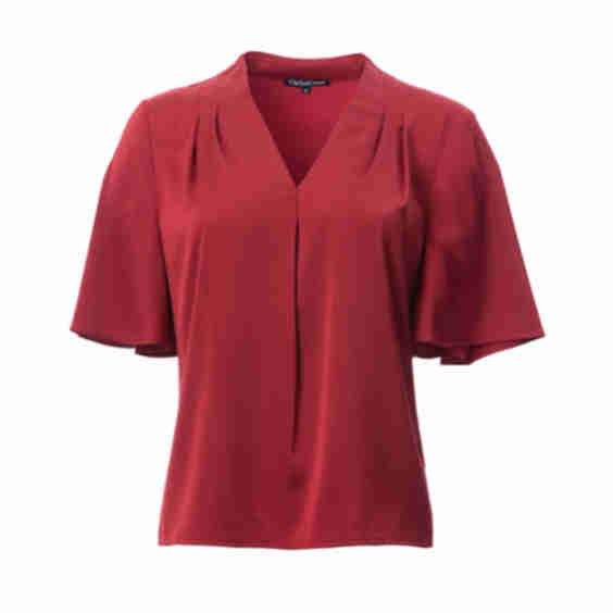 V-Neck Pleat Detail Flutter Sleeve Blouse