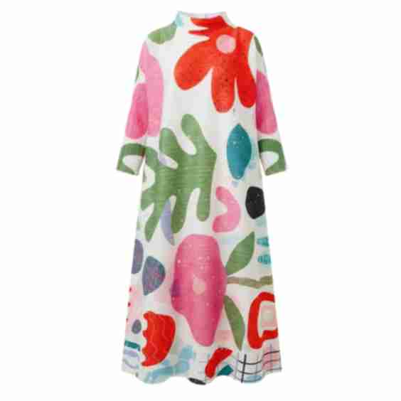 Artistic Abstract Print Pleated Maxi Dress