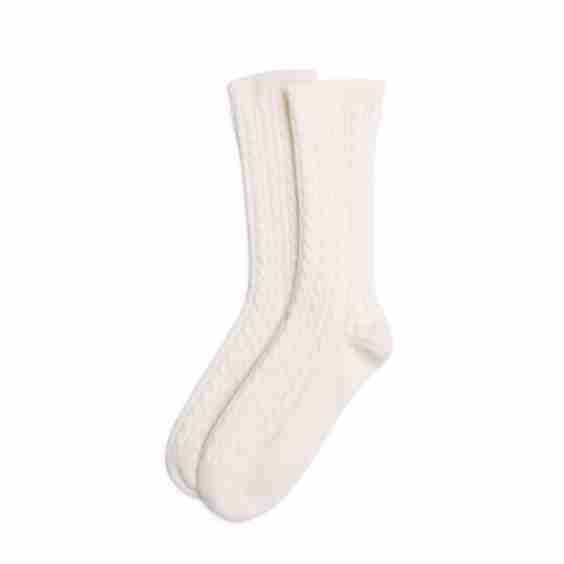 Cable Cashmere Socks White