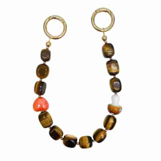 Nugget Tiger Eye Stone With Mushroom And Heart Short Phone Strap
