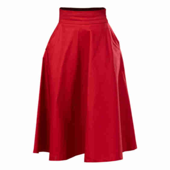 Flare Cotton Skirt with High Waist and Pockets