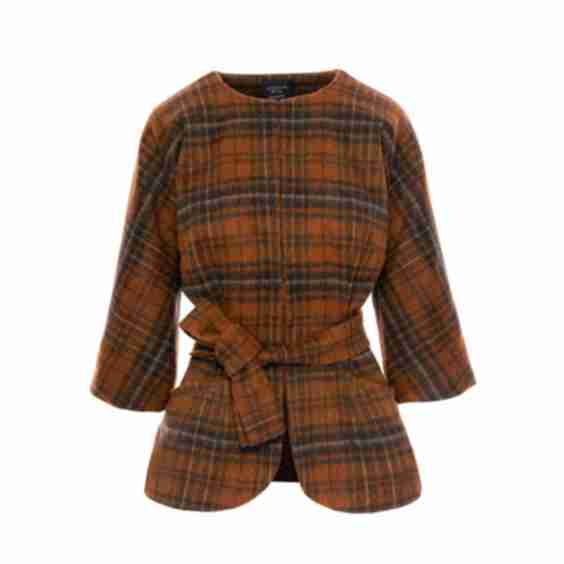 Check Wool Cape with Belt 