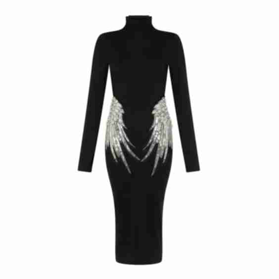 Embellished Wing Detail Turtleneck Dress 