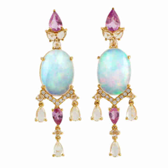 Elegant Opal Ethiopian Sapphire Diamond Earrings