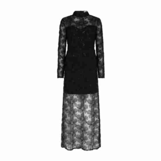 Floral Embroidered Sequin Mesh Evening Dress