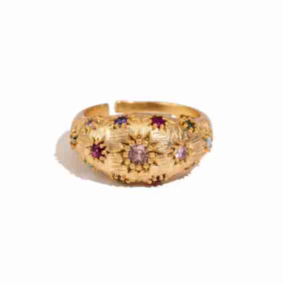 Golden Sunburst Multi Gemstone Adjustable Ring