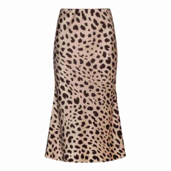 Satin Animal Leopard Print Midi Slip Skirt