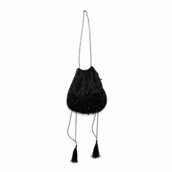 Margarita Occasion Bead Hand-Embellished Satin Bucket Bag