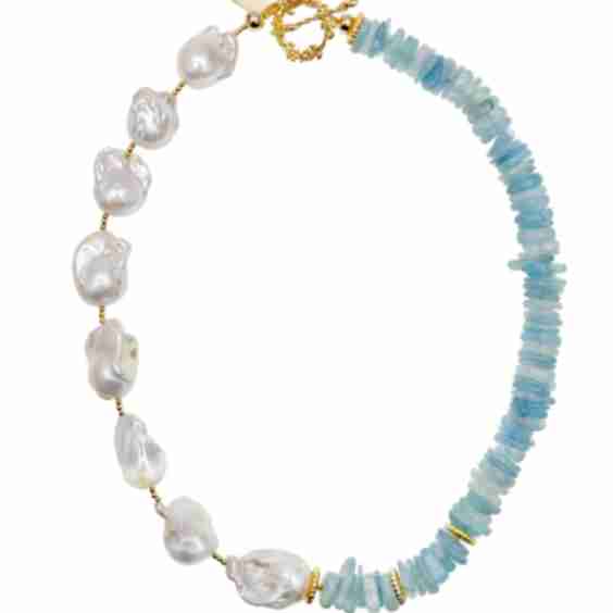 Baroque Pearls With Aquamarine Necklace
