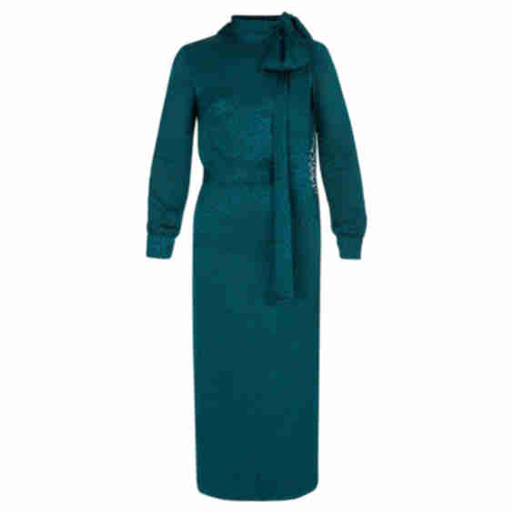 Mone Jacquard Fabric Midi Dress with Ribbon On Shoulder