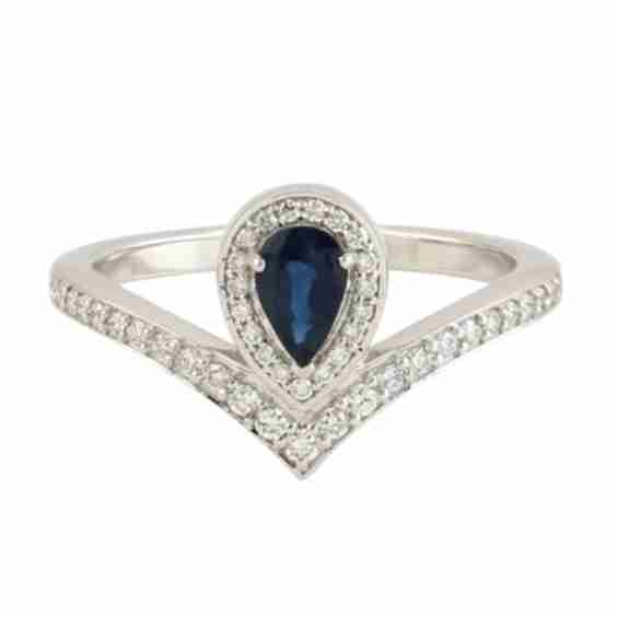 18k White Gold Band Ring with Natural Blue Sapphires & Diamonds