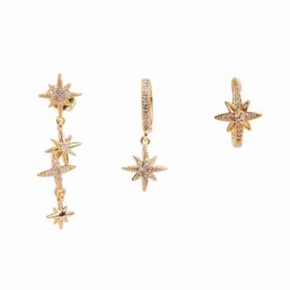 Celestial Trinity Gold Diamond Earring Set