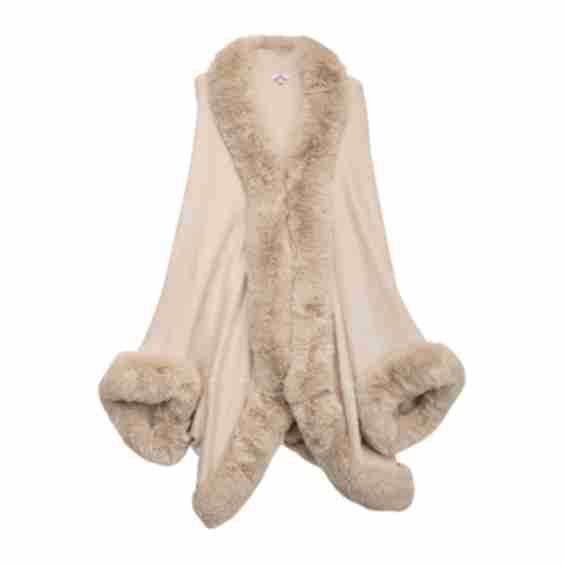 Poncho With Fur Trim Around The Perimeter And Central Opening
