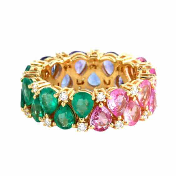 14k Sapphire, Tanzanite & Emerald Diamond Band Ring