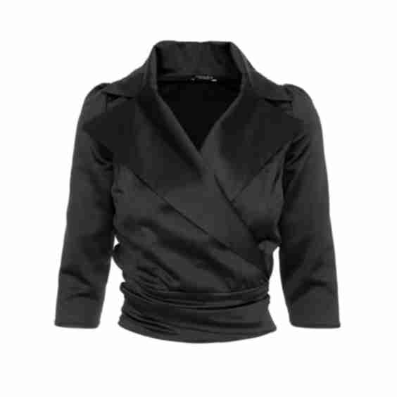 Satin Lapel Wrap Blouse with Bow