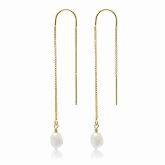 Lola Small Pearl Gold Filled Chain Threader Earrings