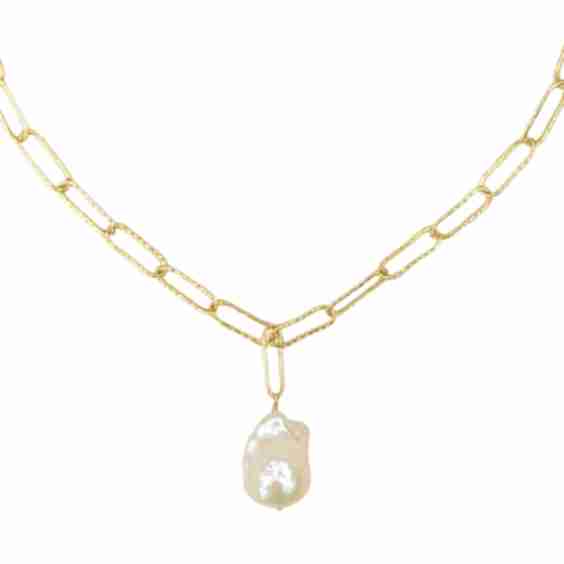 Nova Paperclip Chain Large Pearl Filled Necklace