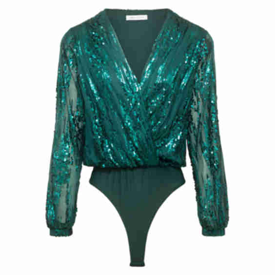 Sequin Wrap Bodysuit with Long Sleeve