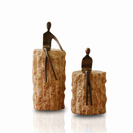 Set of Two Handmade Travertine Sculpture with Seated Figures